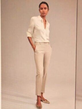 Theory Treeca pull on linen blend slim crop pants in Parchment/cream, sz6 NEW.